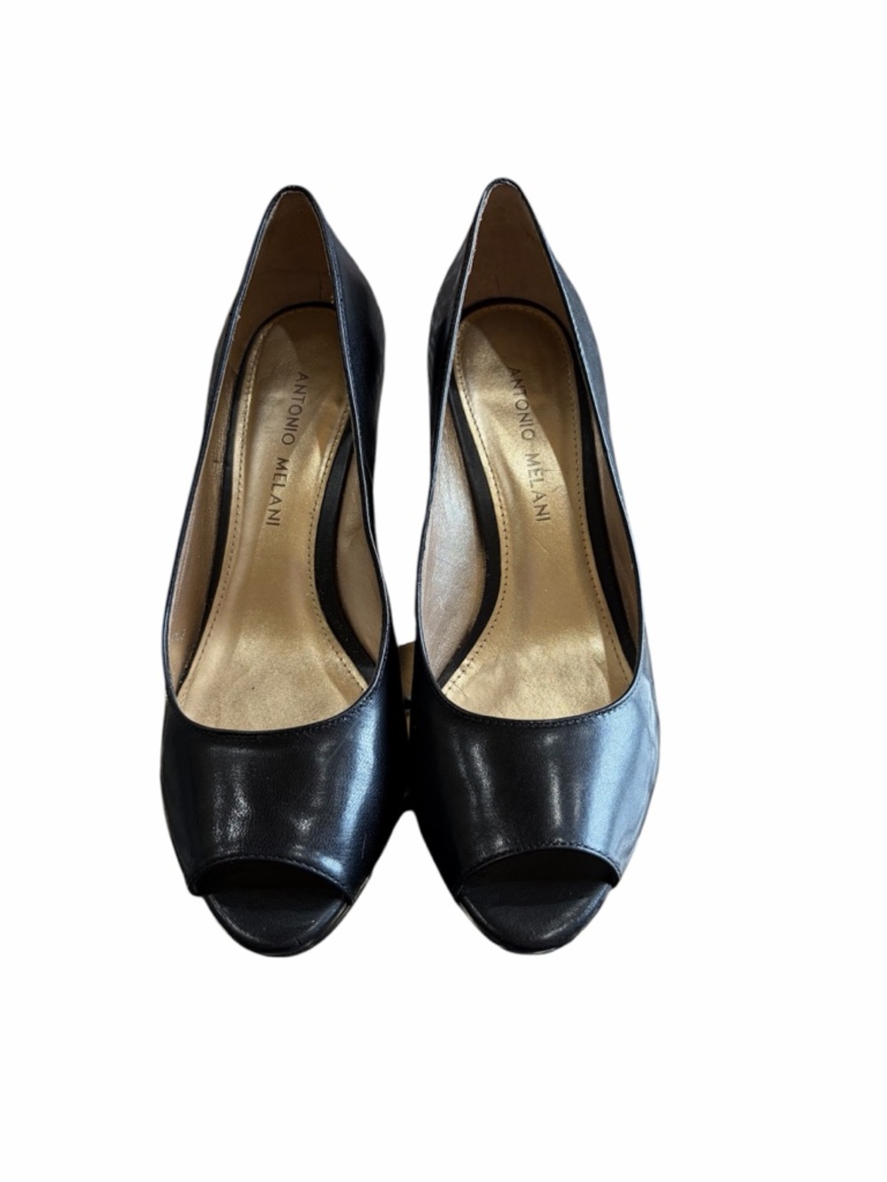 ANTONIO MELANI Black Leather Peep-Toe Heels